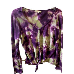 Ultra Flirt brand top. Juniors, Size XL. Purple and white tie dye, Scoop neck